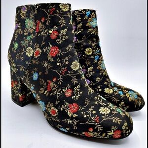 Diba Black Floral Embroidered Ankle Boots 8M